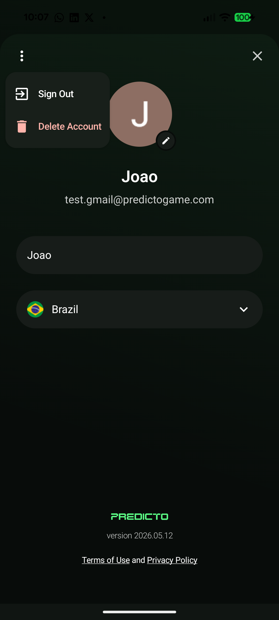 Android profile page showing the more menu button