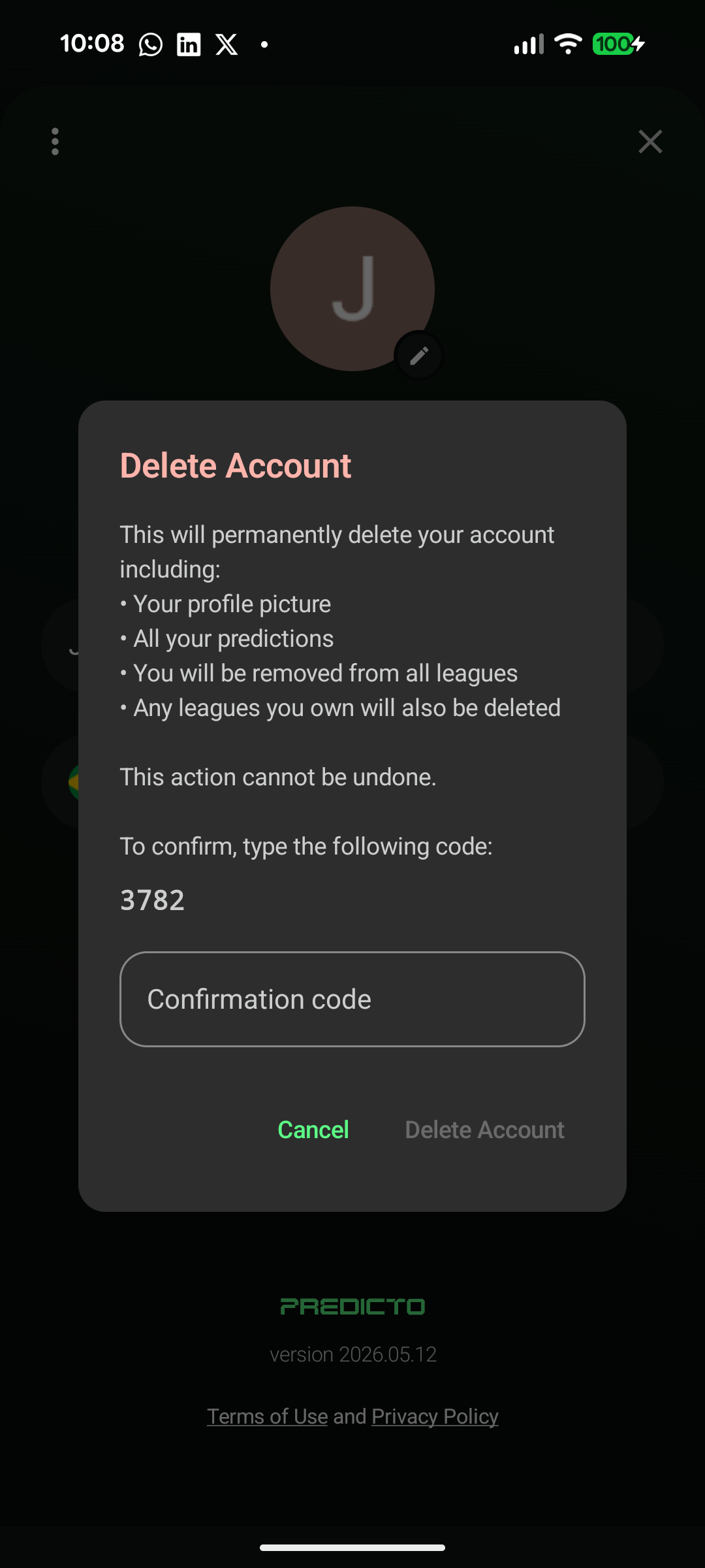 Android delete account confirmation dialog