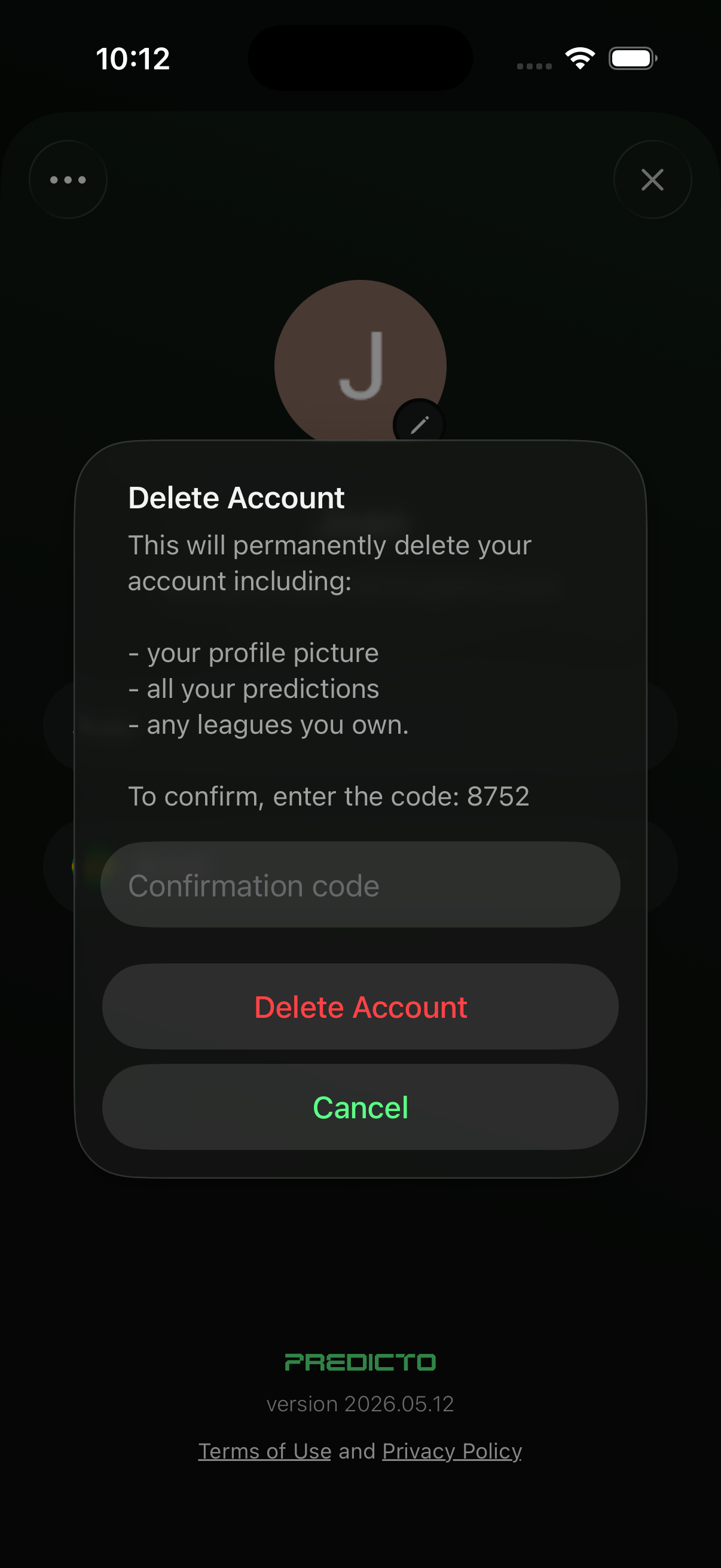 iOS delete account confirmation dialog