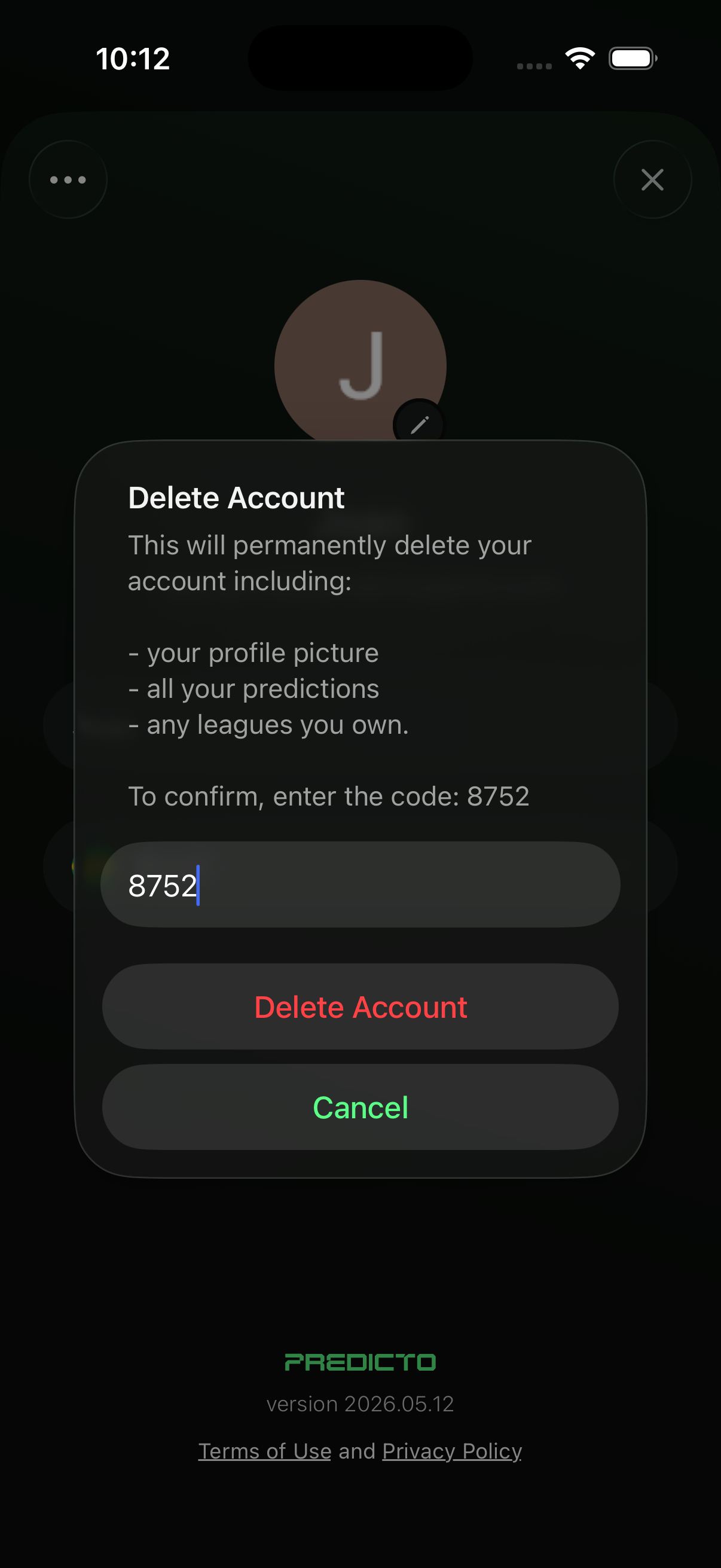 iOS screen showing confirmation code entry